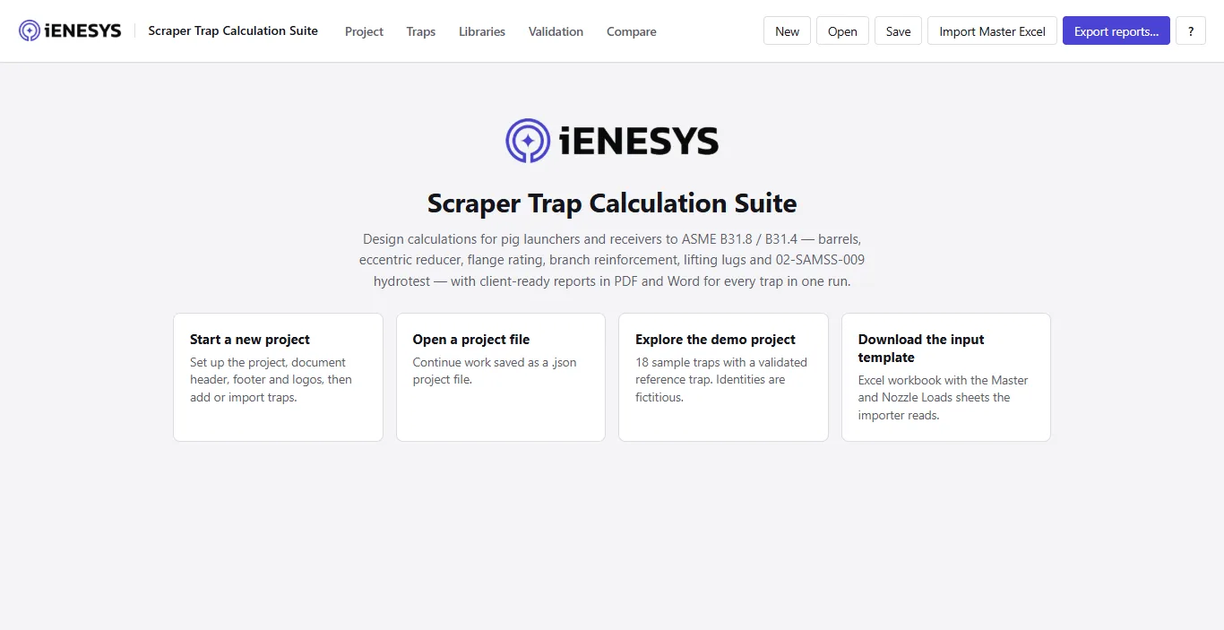 Scraper Trap Calculation Suite screen