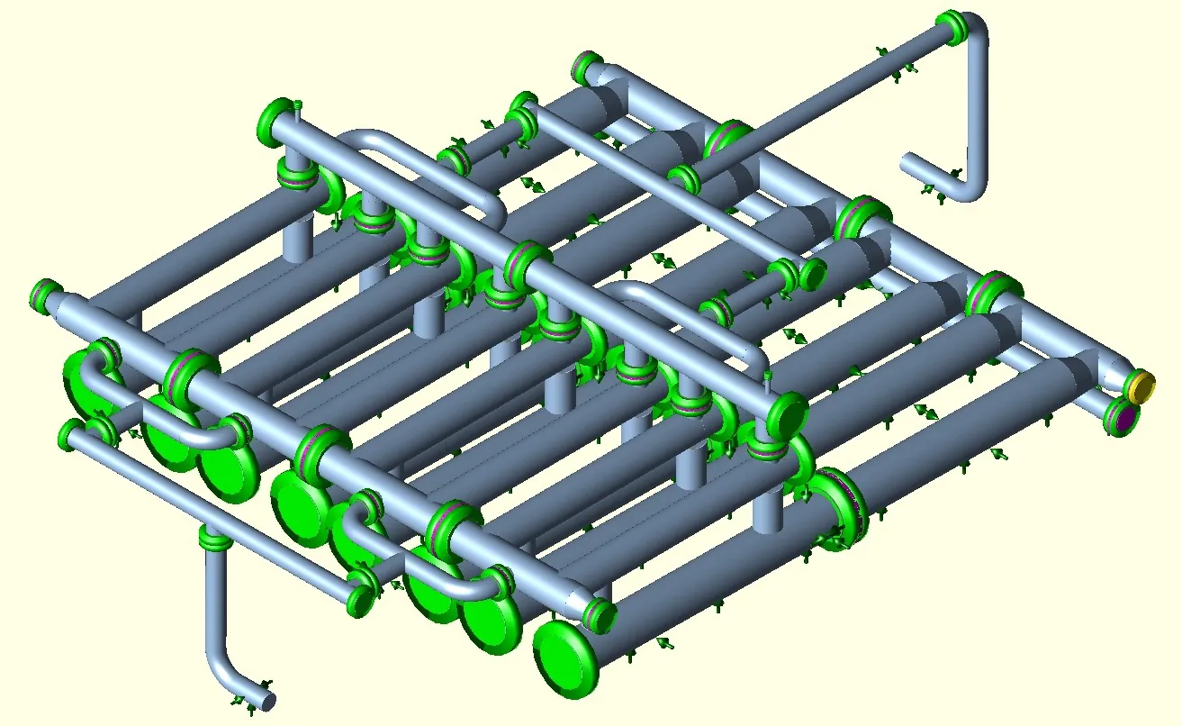 Pipe stress model of slug catcher piping